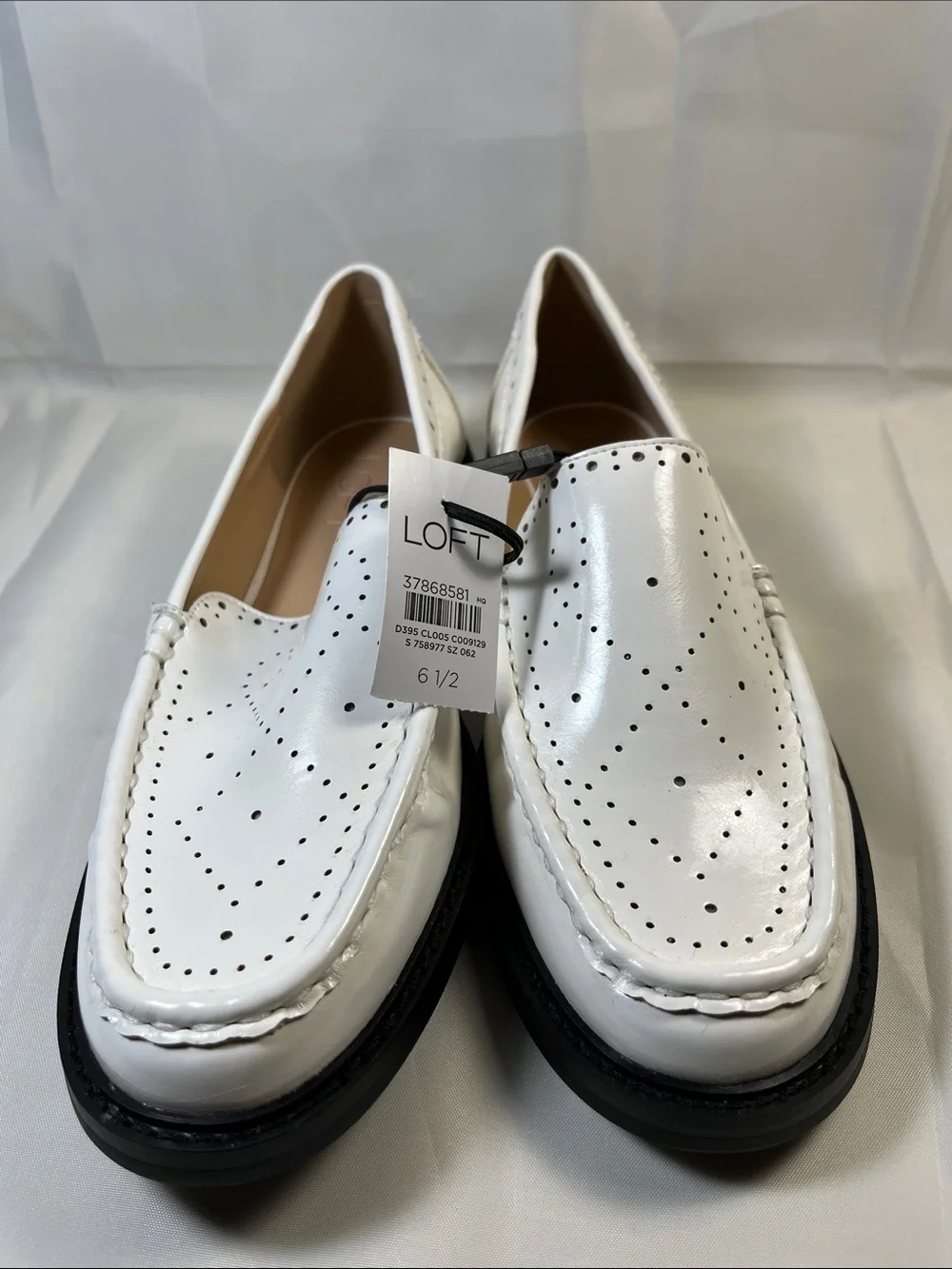 LOFT White Perforated Leather Slip-On Loafers